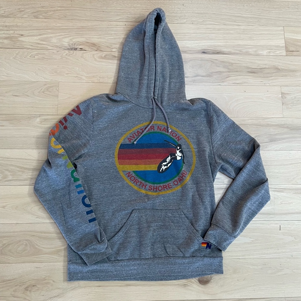Aviator Nation Gray Hoodie with Multicolor Logo